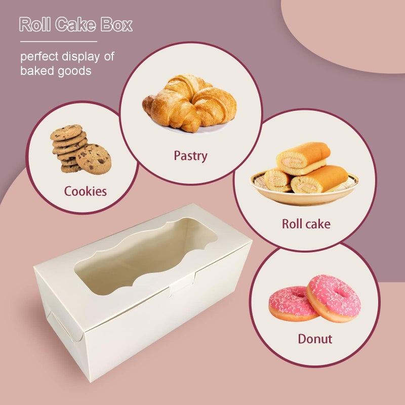 Aumodizzy 30pcs 9x4x3.5 Inch Cookie Boxes White Bakery Boxes with Window, Loaf Cake Boxes for Roll Cakes, Desserts, Muffins, Donuts, Candies and Pastries(9 Inch) - Image 4